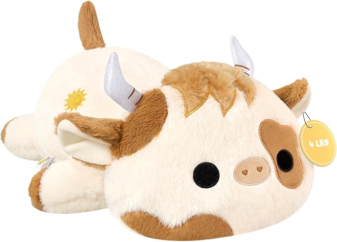 Onsoyours Original Weighted Stuffed Animals, 4.0 lbs Weighted Highland Cow Plush Toy, 20" Large Soft Weighted Scottish Cow Pillow Gifts for Kids & Adults