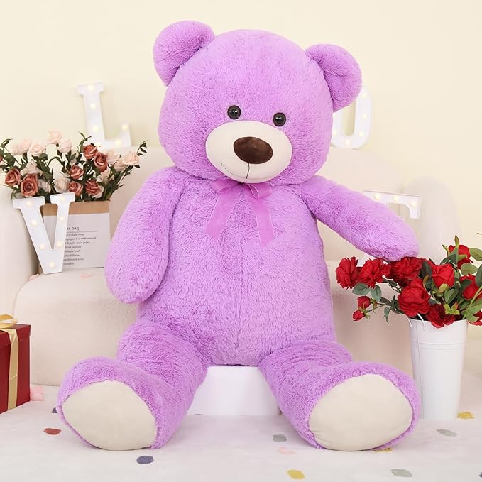 MorisMos Giant Teddy Bear Stuffed Animal 4 Feet, 51'' Large Stuffed Bear for Girlfriend Boyfriend Wife Mom Fiancée Valentine's Gift, Big Bear Plush for Baby Shower Christmas Birthday,Purple