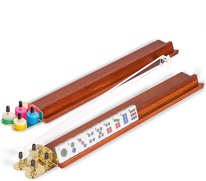 Yellow Mountain Imports American Mahjong Set, Koi Fish with Wooden Case - Four Wooden Racks, Acrylic Pushers, Wright Patterson Scoring Coins, Dice, & Wind Indicator