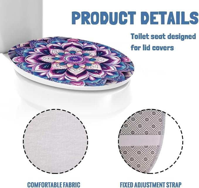 Purple Hippie Lotus Toilet Seat Covers with Elastic Bottom for Bathroom Hippie Lotus Toilet Seat Cushion Cover Bathroom Dust Cover Universal for Most Toilet Bowl Lids