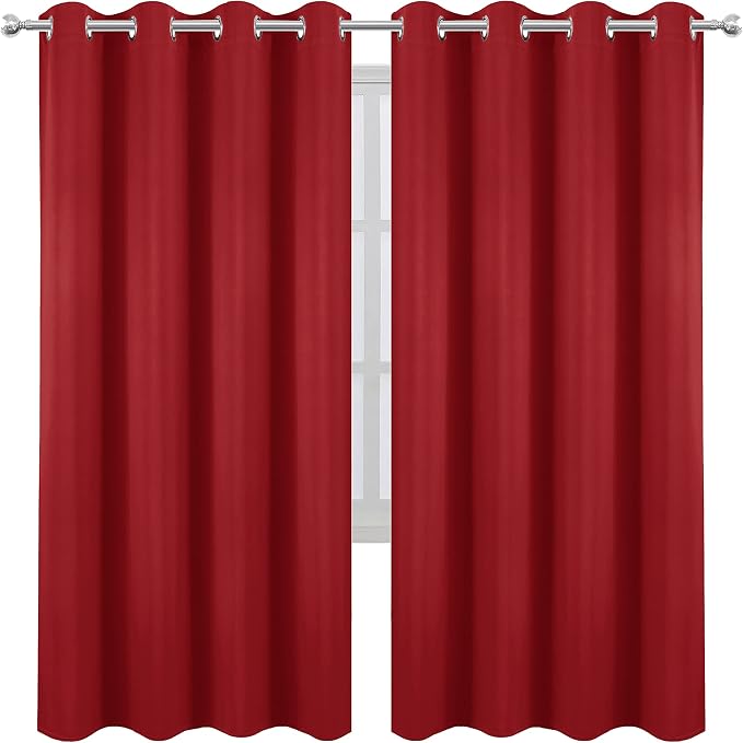 LEMOMO Red Blackout Curtains/52 x 72 Inch/Set of 2 Panels Room Darkening Curtains for Bedroom