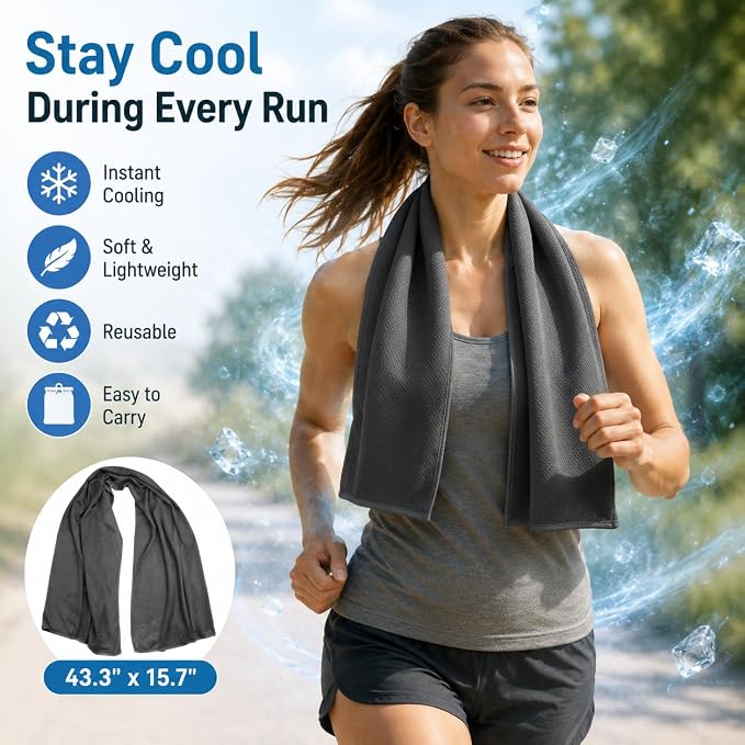 Cooling Towel 43.3" x 15.7" - Ice Sweat Towel for Neck & Face - Quick Cool Down Wrap for Summer Heat, Gym, Running, Golf, Yoga & Sports
