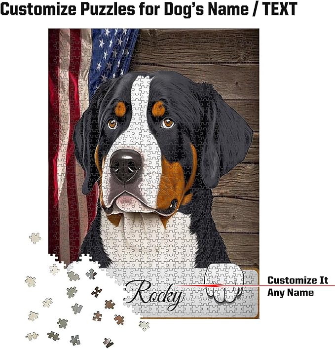 Custom Wooden Jigsaw Puzzles with Your Dog's Name on Great Swiss Mountain Art Print - 300 500 1000PCS Puzzles Game and Home Wall Decor