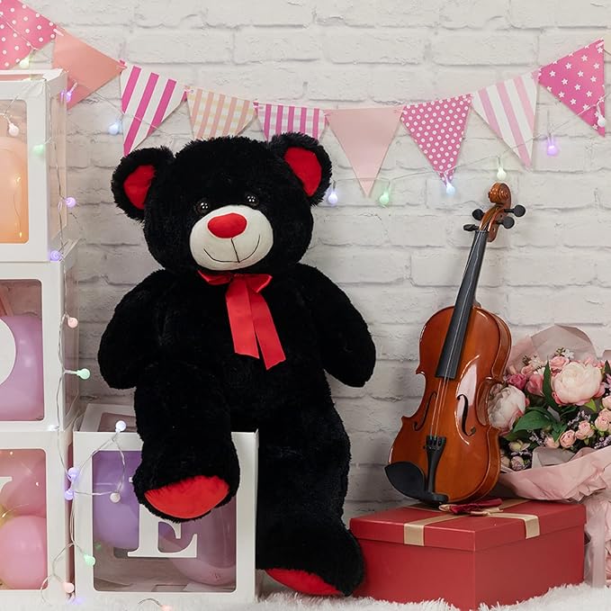 Big Teddy Bear Stuffed Animal Giant Teddy Bear Plush with Red Ribbon Bow Valentine's Day Plush Toy Gift for Girlfriend Bride 36 inch Black