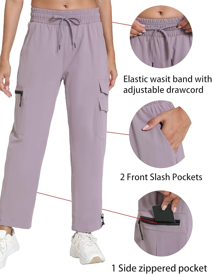 Rrosseyz Women's Hiking Pants with Pockets - Lightweight Water Resistant Joggers Cargo Pants for Casual Travel Golf Outdoor
