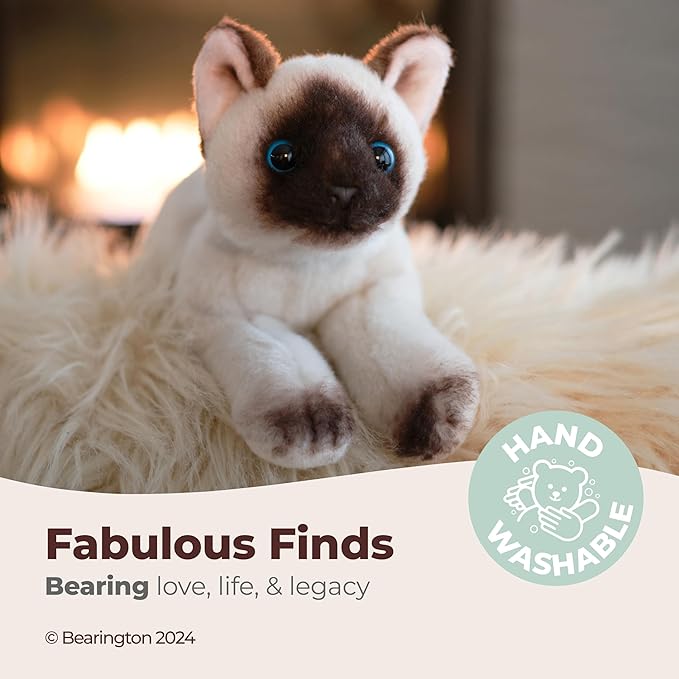 Bearington Lil' Cleo Siamese Cat Plush Toy Stuffed Animals with Ultra Soft Long Fur - Birthday, Anniversary, Valentines Day Gift for Animal Lovers, Cat Owners