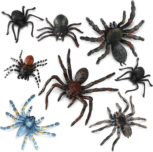 Sumind 8 Pieces Halloween Realistic Fake Spiders Lifelike Plastic Insect Figures Giant Spiders Action Model for Educational Learning Halloween Prank Props Party Decorations Supplies