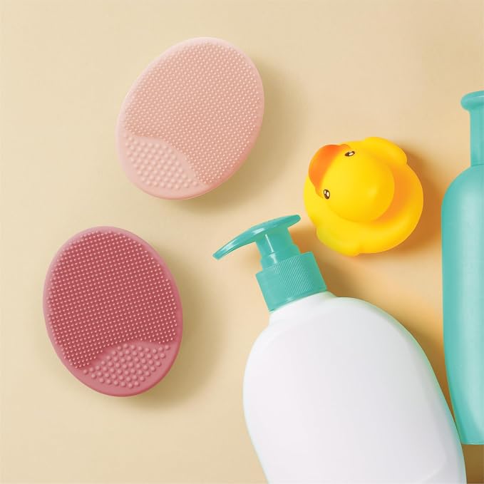 S&T INC. Exfoliating and Massaging Cradle Cap Bath Brushes for Baby, Silicone - 2 Inch x 2.5 Inch, Pink, 2 Pack