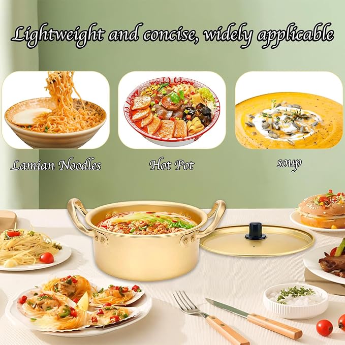 Ramen Pot, 2 Pack Korean Pots Korean Ramen Pot With Lid 2 Spoons And 2 Pairs Of Chopsticks For Kitchen Cookware
