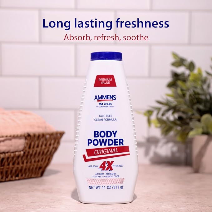 Ammens Original Body Powder - Talc Free Body Powder with Naturally Derived Cornstarch - Free from Dye and Parabens - Soothes Itchy Skin - 11 oz