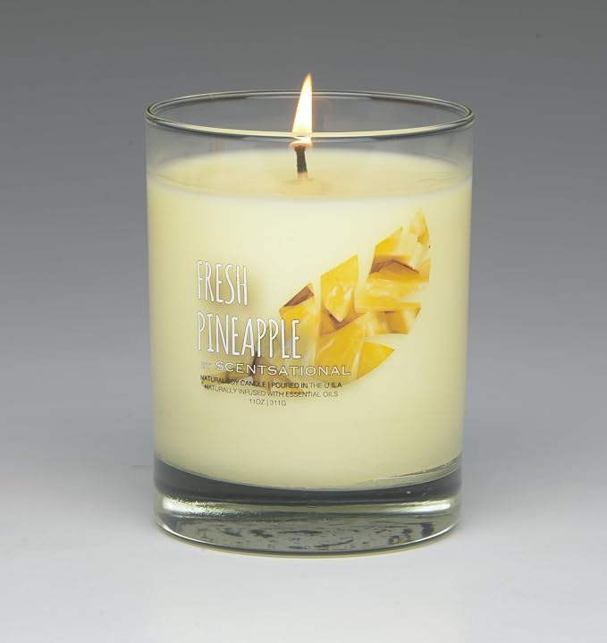 Scentsational Fresh Pineapple Soy Candle, 11 oz, Natural Essential Oils, Gift Wrapped