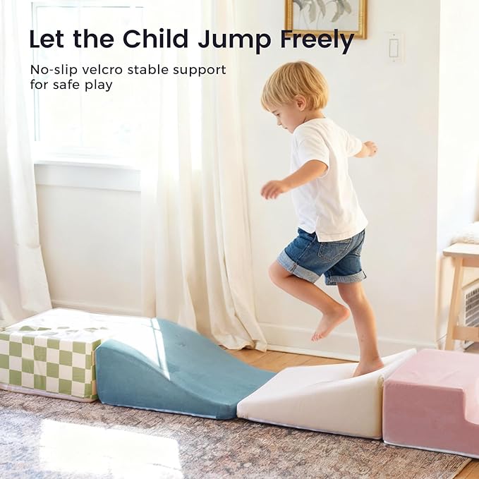 Tiny Land Soft Foam Climbing Blocks for Toddlers, 6-Piece Baby Foam Climbing Blocks, Indoor Playground Climbing Toys, Ideal Gift for Kids Activity Crawling and Sliding Foam Play Set (Morandi)