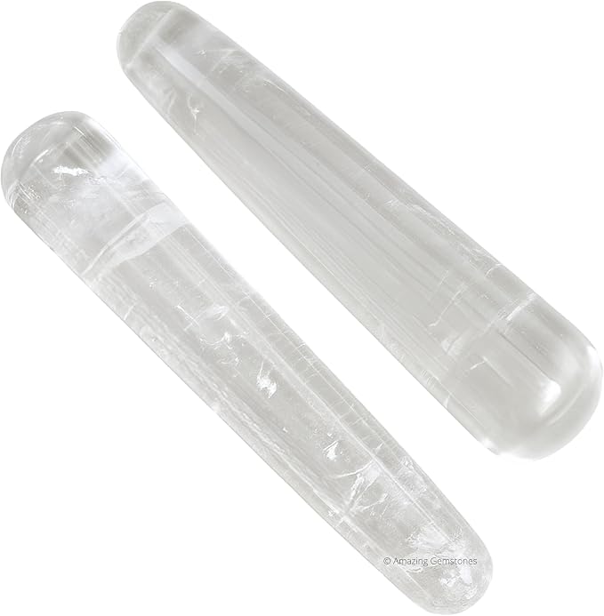 Amazing Gemstone Clear Quartz Crystal Wand Massage Stick - Pelvic Wand Gua Sha for Adults - Crystals and Healing Stones Massage Wands for Adults Gifts (Smooth)