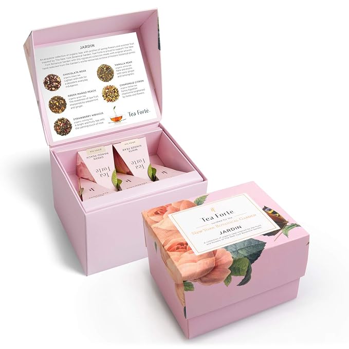 Tea Forte Gift Set with Cafe Cup, Tea Tray, Mini Presentation Box with 10 Handcrafted Pyramid Infuser Tea Bags, Jardin Tea