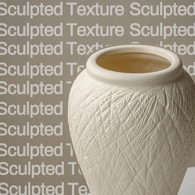 10in Tall Ceramic Flower Vase, Modern Decorative Textured Vases Home Decor | Unique Rustic Farmhouse Terracotta Vases for Bedroom Living Room Table Centerpieces Shelf Cabinet Wedding Decorations