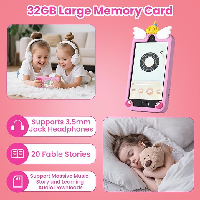 Kids Smart Phone for Girls, 4.0" Touchscreen Dual Camera Cell Phone, Toddler Preschool Learning Educational Toys Birthday Gifts for Age 3 4 5 6 Year Old, Music Player, Puzzle Games, 32GB(Pink)