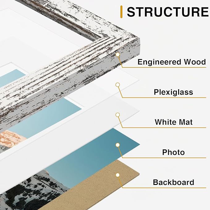 Vittanly 15 Pack Picture Frames Collage Wall Decor, Wall/Tabletop Display | Distressed White, Multi-Size Gallery Wall Frame Set: 3pcs 8x10, 6pcs 5x7, 6pcs 4x6. Picture Frame Set for Family