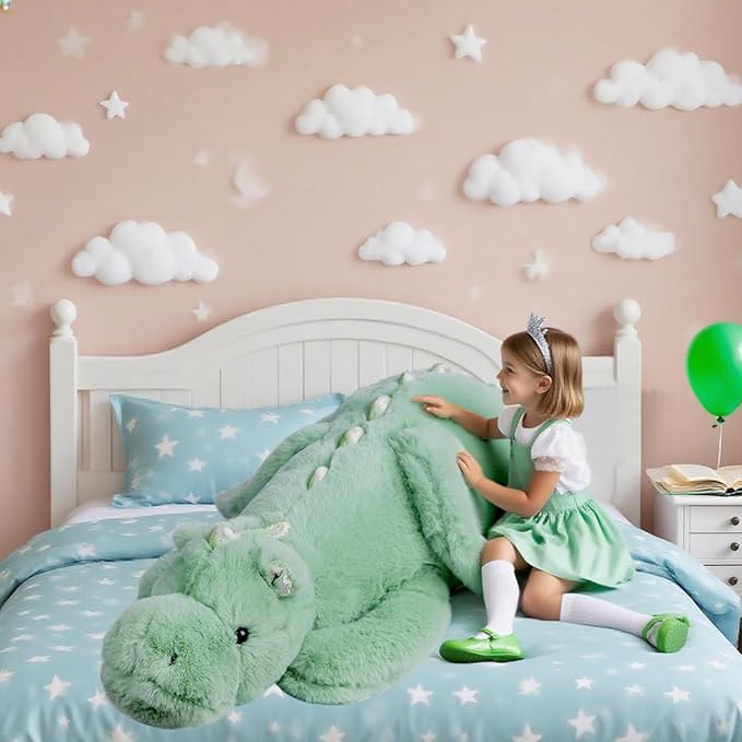 ARELUX Giant 52in 3Lb Big Green Dragon Large Stuffed Animals Cute Plush Toy Fuzzy Jumbo Dinosaur Pillow Plushies with Wings Cuddly Soft Green Pterosaur Plushie for Friends Family Member