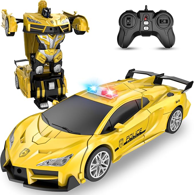 Remote Control Car for Kids Rc Cars for Boys,One Button Transformation to Robot with Flashing Light 2.4Ghz Transforming Car 1:18 Scale for Kids with 360 Degree Rotating Drifting