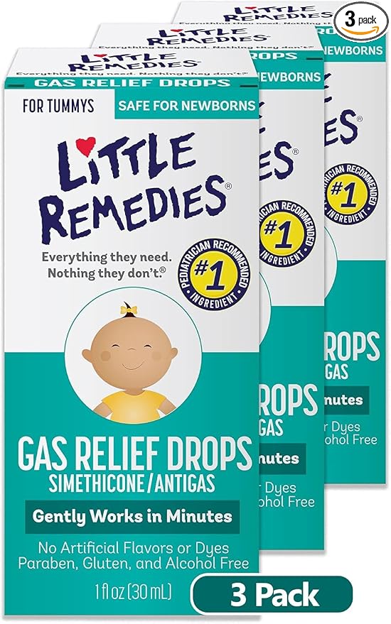 Little Remedies Newborn Gas Relief Drops, Relieves Discomfort from Gas, Baby Medicine with No Artificial Flavors or Dyes, Natural Berry Flavor, 1 Fl Oz (Pack of 3)