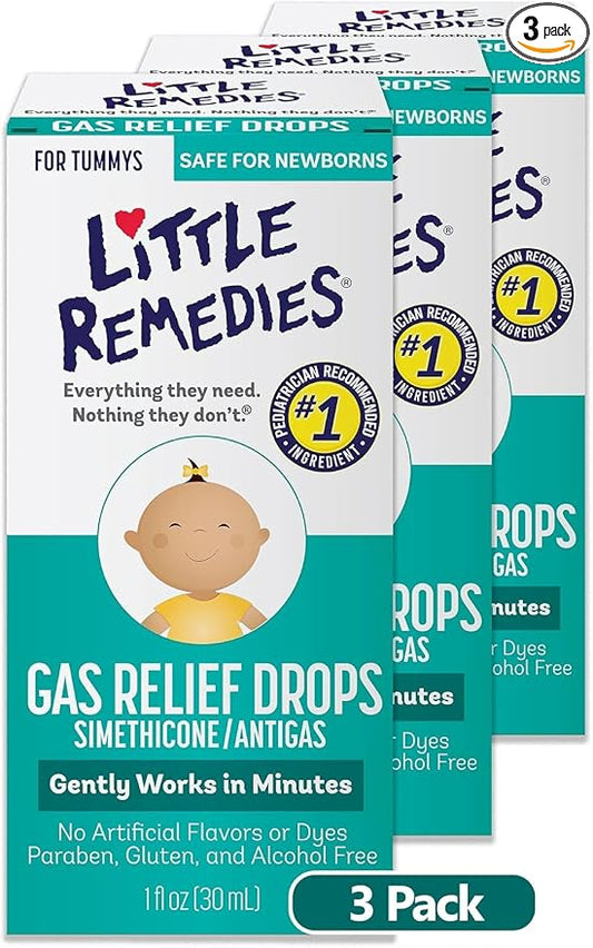 Little Remedies Newborn Gas Relief Drops, Relieves Discomfort from Gas, Baby Medicine with No Artificial Flavors or Dyes, Natural Berry Flavor, 1 Fl Oz (Pack of 3)
