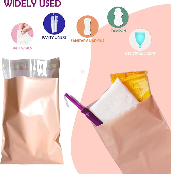 Disposable Sanitary Bags, 300 Pcs Sanitary Napkin Disposal Bag with Self-sealing Seals, Personal Disposal Bags for Period, Feminine Hygiene for Personal or Pet Waste, 10" x 6", Pink