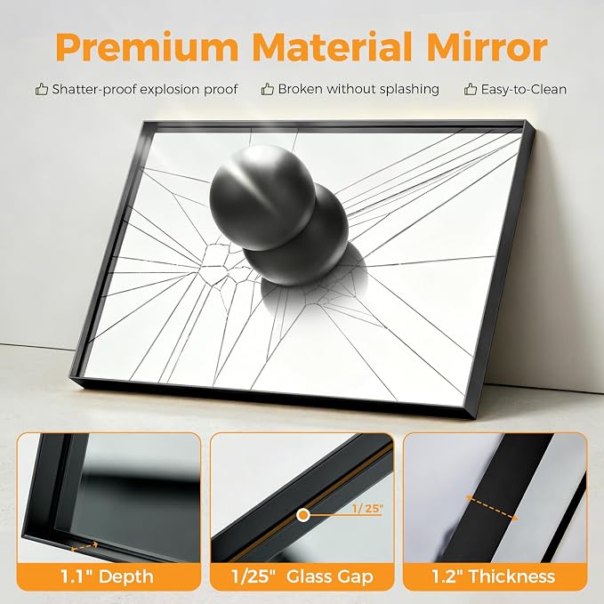 Sweetcrispy Bathroom Mirrors for Over Sink, 30" x 36" Rectangle Wall Mount Mirror with Metal Frame, Modern Vanity Mirror with Tempered Glass, for Home Decor, Anti-Rust, Black