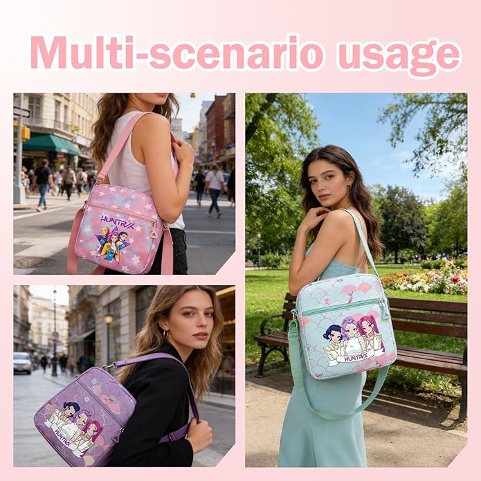 For Demon Hunters mini crossbody bag, For Korean idol,also a shoulder bag, features a cartoon pattern design. (Purple)