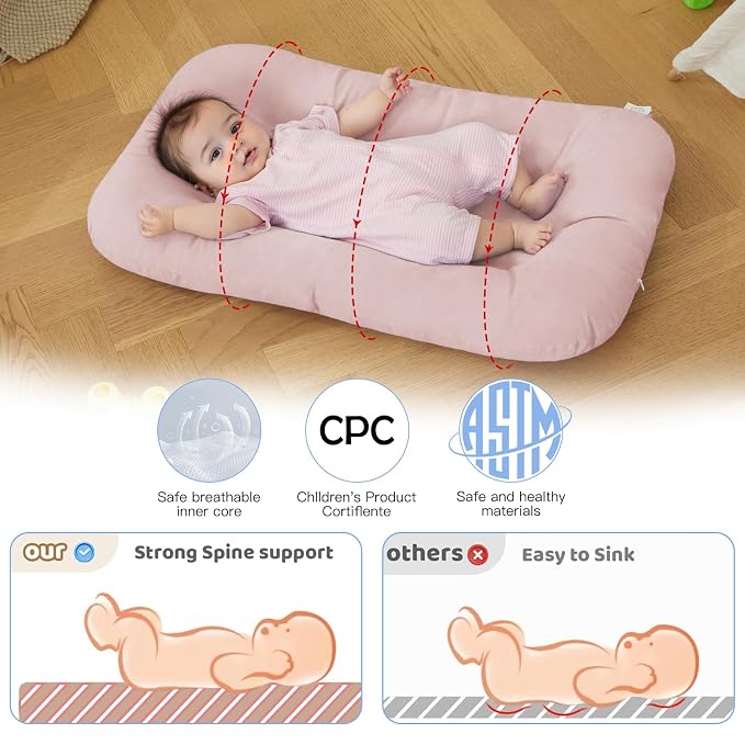 Baby Lounger for Newborn, Bionic Design Baby Lounger, Soft Organic Cotton Breathable Lounger for Infants 0-24 Months (Pink)