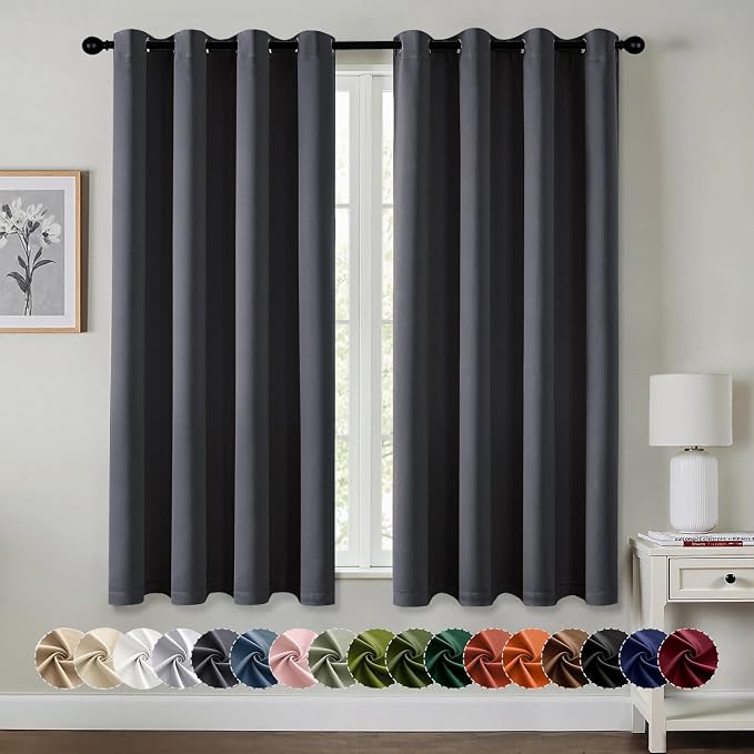 MIULEE Blackout Curtains for Bedroom 2 Panels 50 x 63 Inch Long Dark Grey | Thermal Insulated, Living Room Darkening Grommet Drapes, Noise Reducing, Light Blocking Window Treatments
