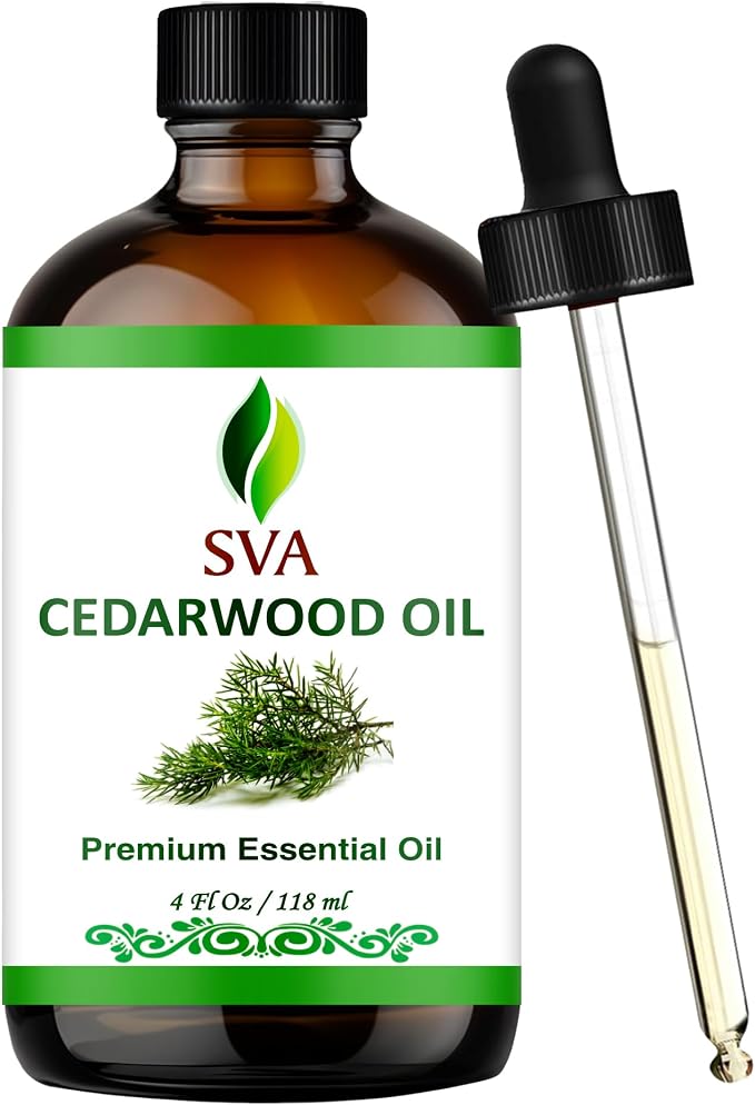 SVA Cedarwood Essential Oil 4 Fl Oz – for Diffuser, Skin & Hair Care – Ideal for Massage & DIY Blends - with Dropper