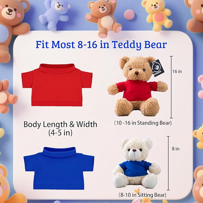 12 Pcs Custom Teddy Bear Clothes with Name Photo, Personalized Stuffed Animal Clothes for Teddy Bears Fit 8-16inch Stuffed Bear Clothing, Custom Doll Outfit Make Your Own Plush Doll Shirt
