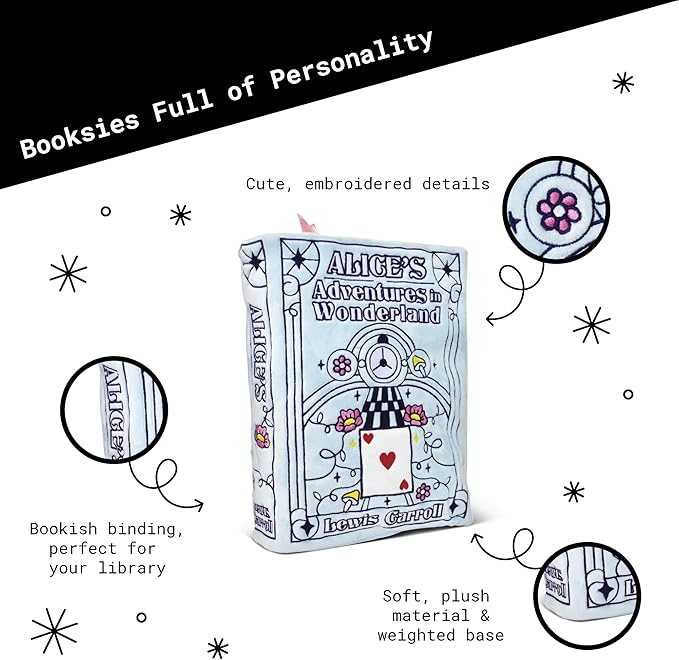 Punchkins Alice in Wonderland Book Plush, Soft Collectible Gift for Book Lovers, Readers, Teachers, Bookworms– Literary Decor for Library, Office, or Study– 11x7/PillowSize