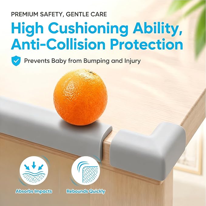 ZOMPAGO Baby Edge Protector 2 Roll (13FT) Corner Guards - Grey Foam Furniture Corner Protectors - Baby Proof Corners and Edges for Table, Wall, Bed Frame - Baby Proofing Safety Bumpers