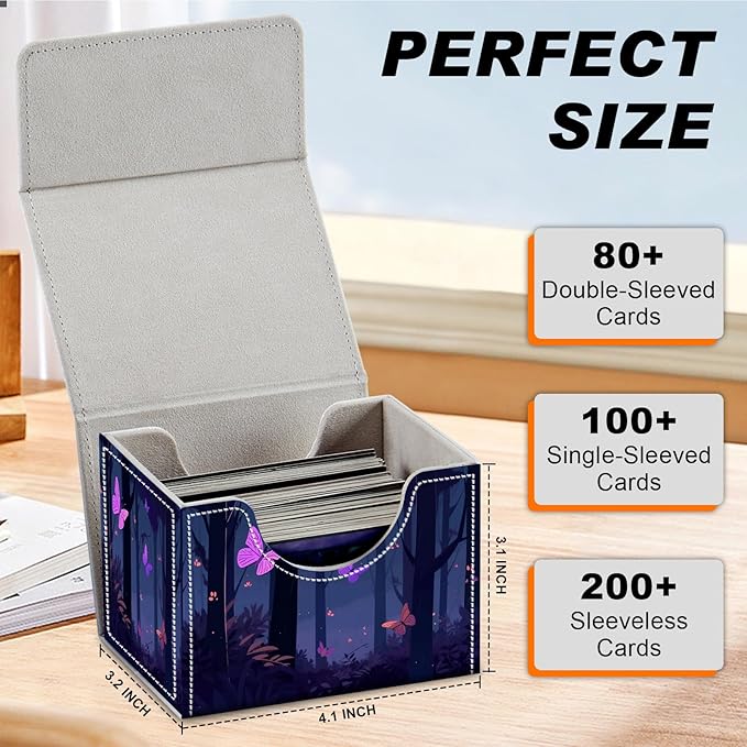 DEGDFSGR for TCG MTG Card Game Storage Box Organizer Trading Card Case Commander Deck Box Magnetic Closure Creative Pattern Up to 200 Cards, Violet Butterflies