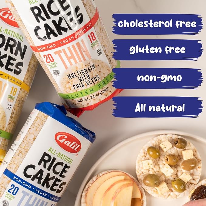 Galil Natural Rice Cakes Lightly Salted – All Natural, Gluten-Free, Vegan, Low-Fat, Non-GMO Snack – Crunchy, Delicious & Thin Rice Cake Snacks – Kosher & Wheat-Free – 3.5 oz