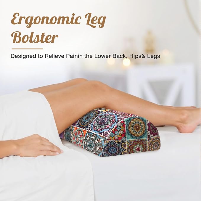 Knee Pillow for Back Sleeping – Half Moon Bolster Pillow for Under Knee While Sleeping Support, Leg & Back Pain Relief (21.5x9x5 Inches)