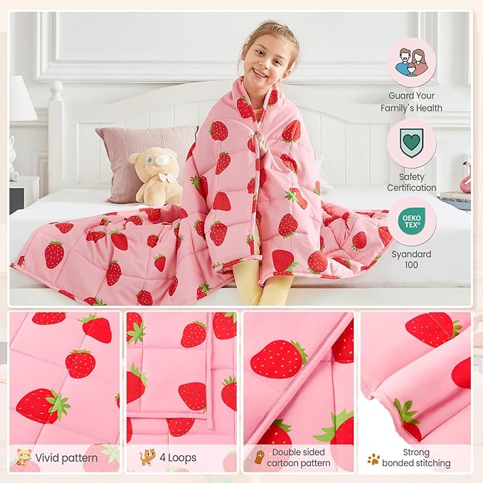 Weighted Blanket - 10 lbs Pink Strawberry Heavy Blanket - Small Size Breathable Lap Blanket(41"x60", 10 lbs)