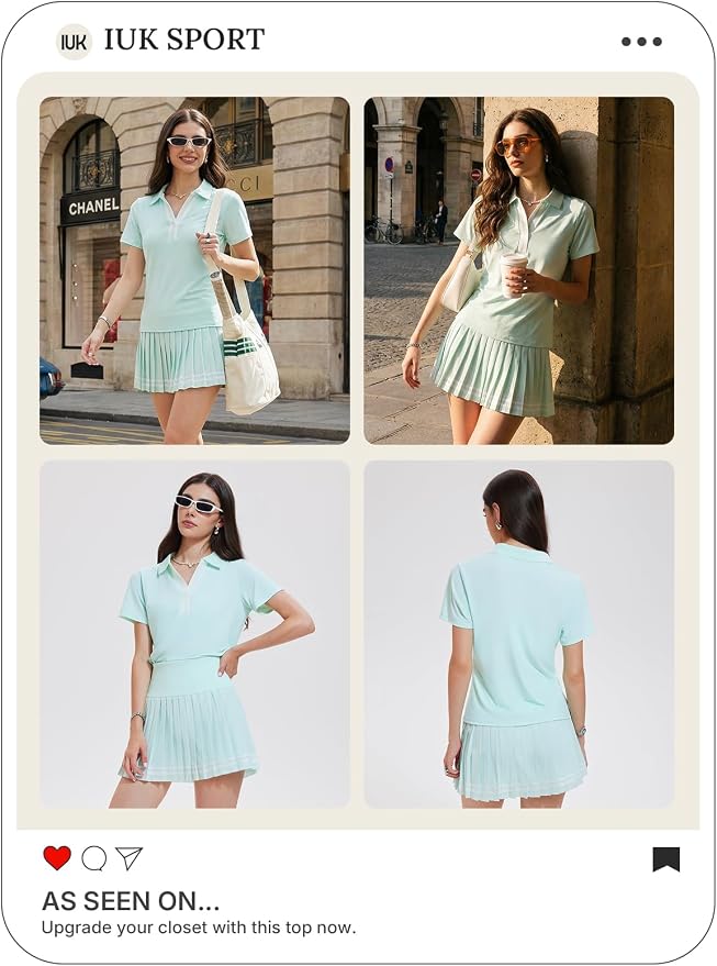 Women 2 Piece Tennis Skirt Set Pleated Golf Outfit, Polo V-Neck Athletic Dress Alternative Skort Set for Pickleball Pockets