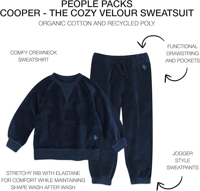 Cooper II People Packs - The Plush Organic Cotton Velour Sweatsuit, 2-Piece Top Pants Set, Baby and Toddler