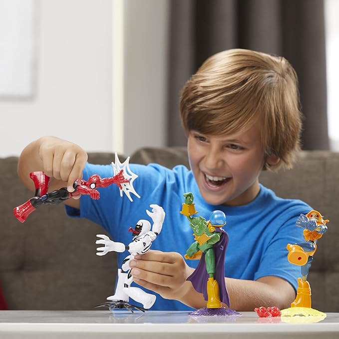 Spider-Man Marvel Bend and Flex Action Figure Toy, and Anti-Venom Vs. Marvel's Mysterio and Hobgoblin, Frustration Free Packaging (Amazon Exclusive), Multicolor, 4 Count (Pack of 1) with Accessories