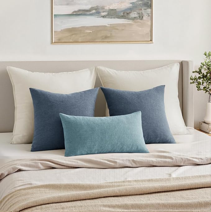 MIULEE Dark Grey Blue Chenille Couch Throw Pillow Covers, 18x18 | Set of 2, Soft Coastal Home Decor, Modern Farmhouse Decorative Pillowcases for Sofa Living Room Bed