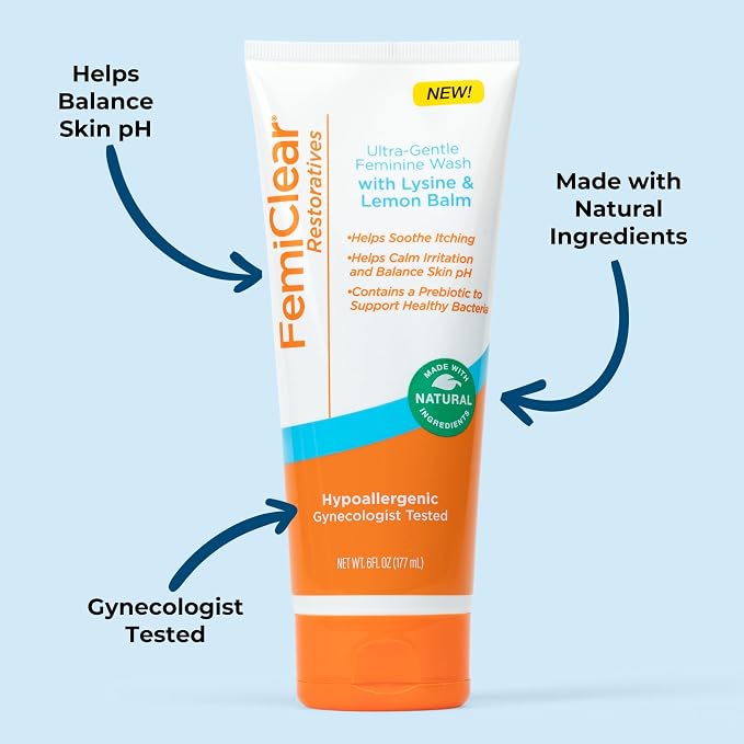 FemiClear Complete Feminine Care, Gentle Wash & Herpes Relief Cream - Natural Ingredients for Comfort