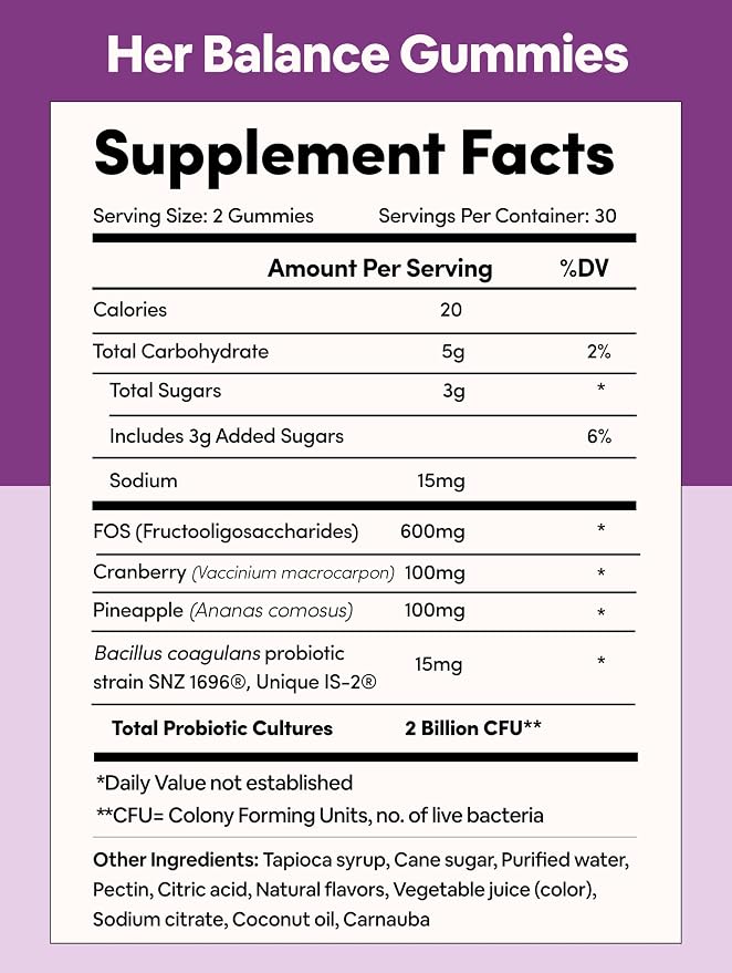Black Girl Vitamins Her Balance Vaginal Probiotic Gummies – pH Balance & Odor Support, Feminine Health + Urinary Tract Support, 2B CFU Lactobacillus, Vegan, Gluten-Free, Halal (30-Day Supply)