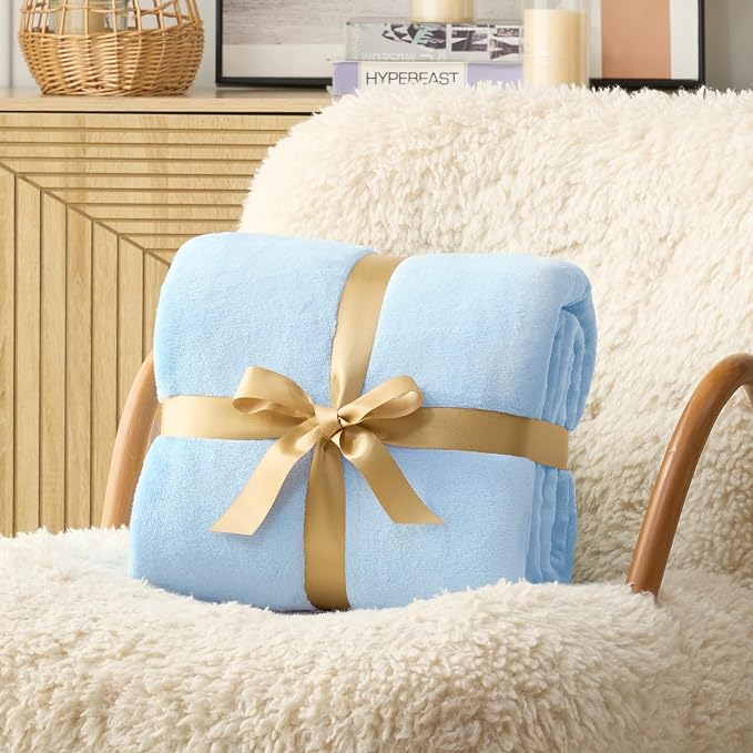Hansleep Full Light Blue Fleece Blanket, Soft Flannel Bed Blanket | Fuzzy Cozy Blanket 84x90 Inches, Multi-use for Bed, Sofa, Couch, Travel, Camping, All Season Warm Lightweight Cover