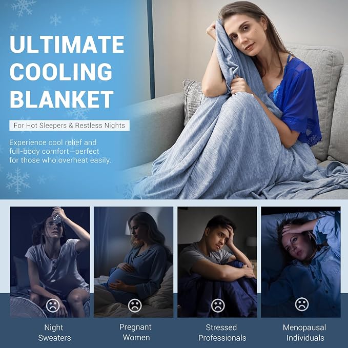 Elegear Arc-Chill 3.0 Cooling Blankets for Hot Sleepers, Cool Throw, Blue | Q-Max>0.5 Cooling Fabric, Absorbs Heat to Keep Body Cool, Breathable Summer Blankets for Night Sweats & Menopause, 51"x67"
