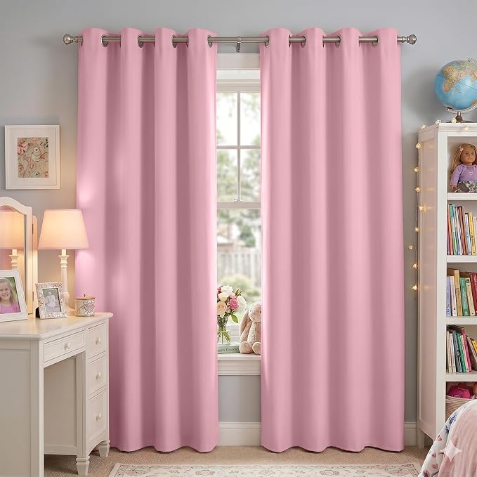 NICETOWN Crystal Pink Blackout Curtains for Bedroom - Grommet Blackout Thermal Insulated Room Darkening Sound Blocking Window Treatments for Girls Room/Teens, 2 Panels, W52 x L84