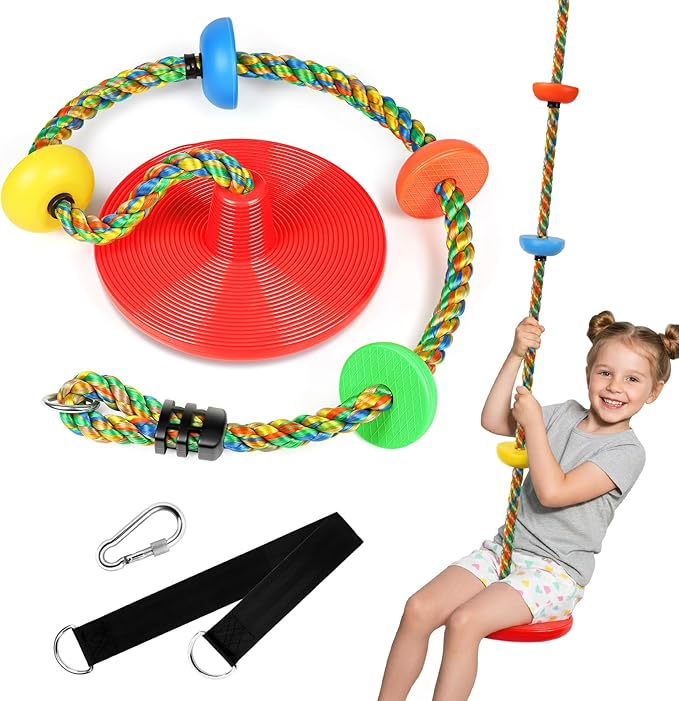 ZNCMRR Rope Swing for Tree Disc Swings Tree Swing for Kids Single Disc Seat and Climbing Rope for Kids Heavy Duty Swing Set for Backyard Playground Accessories Swingset Accessories Outdoor(Red)