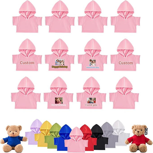 12 Pcs Personalized Teddy Bear Clothes with Photo Text, Custom Stuffed Animal Clothing Fit 8-16inch Stuffed Bear Clothes, Personalized Doll Clothing Make Your Own Plush Doll Shirt