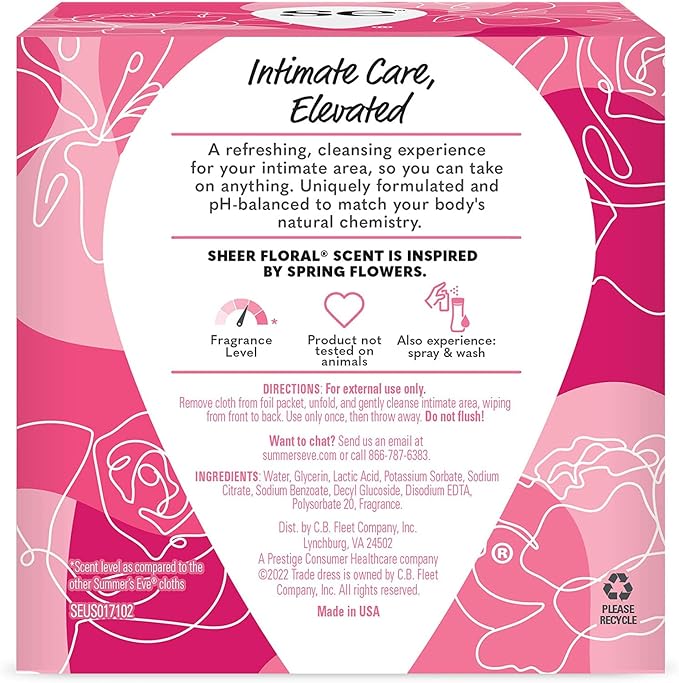 Summer's Eve Eve Cleansing Cloths for Sensitive Skin, Sheer Floral 16 ea (Pack of 4)